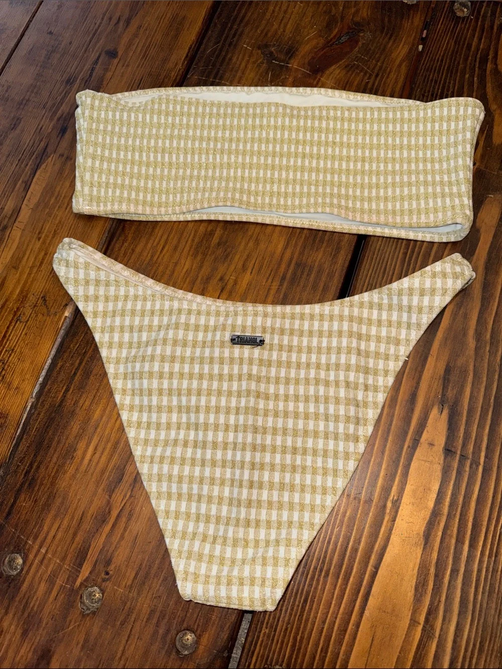 Triangl swimwear gold/white bandeau 2 pc. XL. EUC.